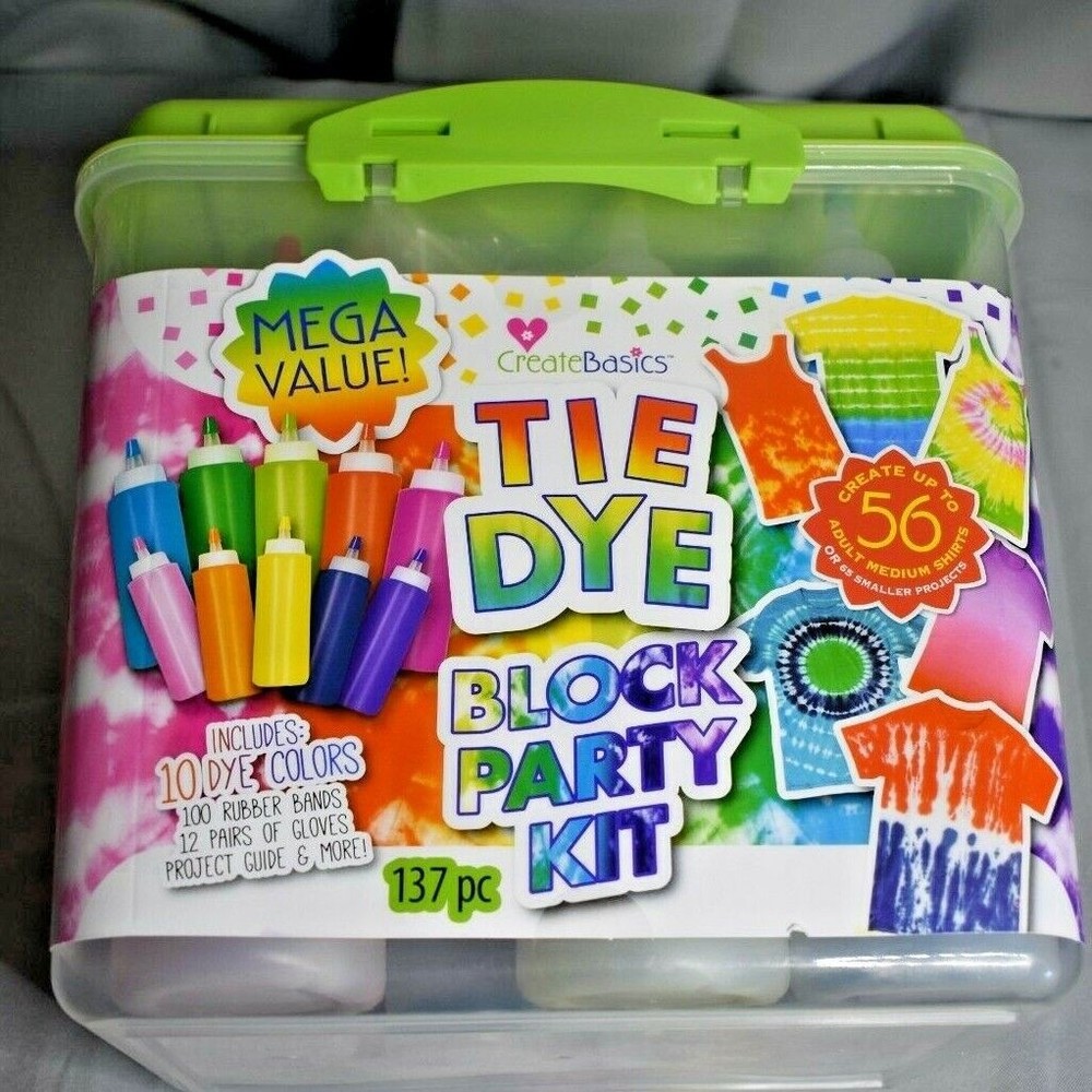 Tie Dye Party Tub & Kit (Create Basics Block Party)~ 10 Dye Colors ~137 Pieces!